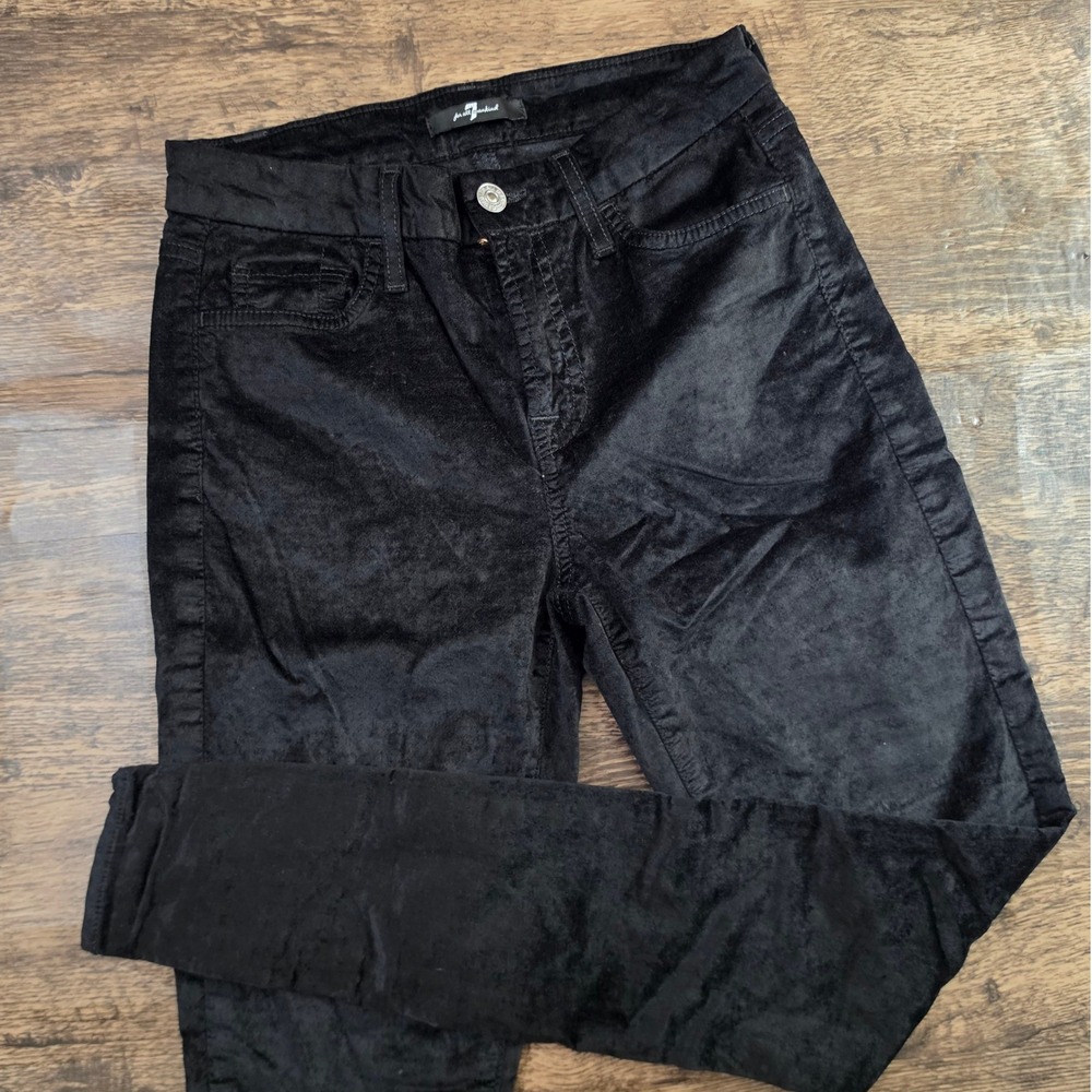 7 FOR ALL MANKIND Velvet Corduroy Pants Womens 27 Black Skinny Stretch Trousers